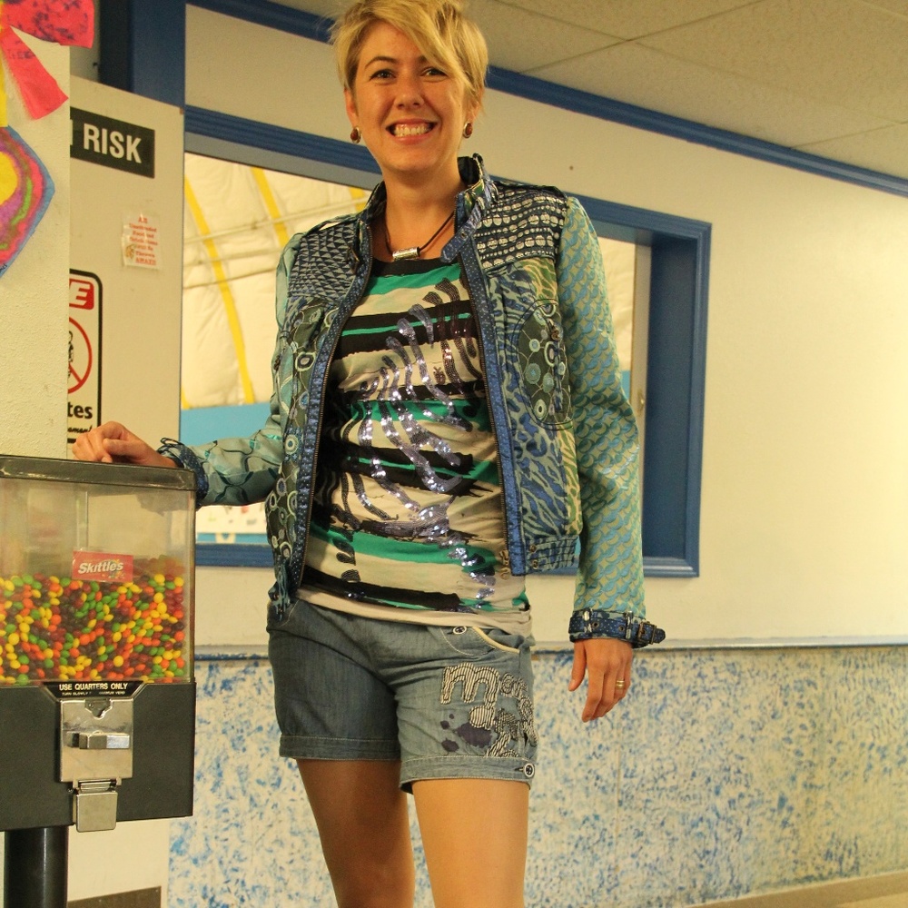 Desigual blue colorful motorcycle like jacket